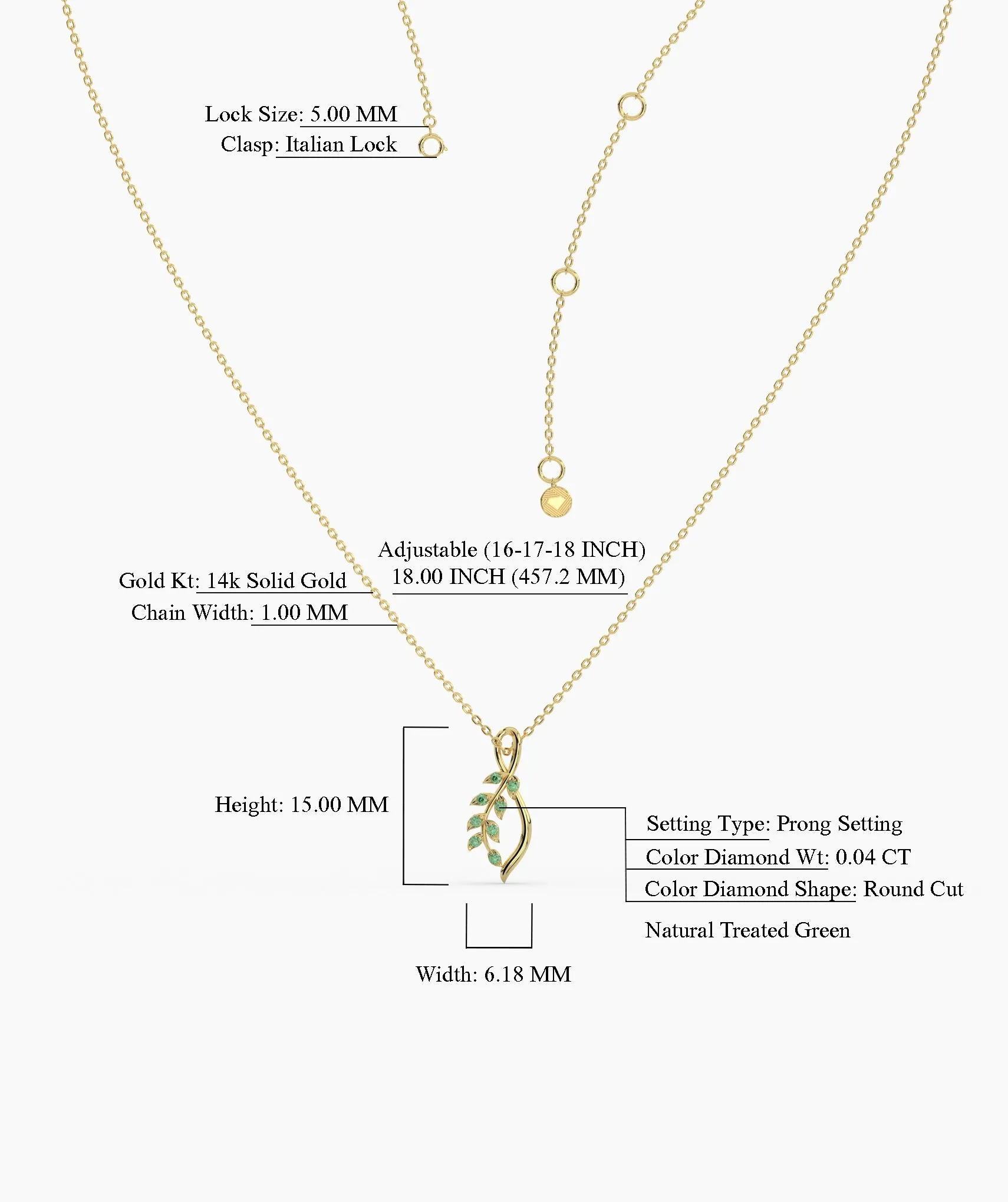 Delicate Green Emerald Leaf Necklace
