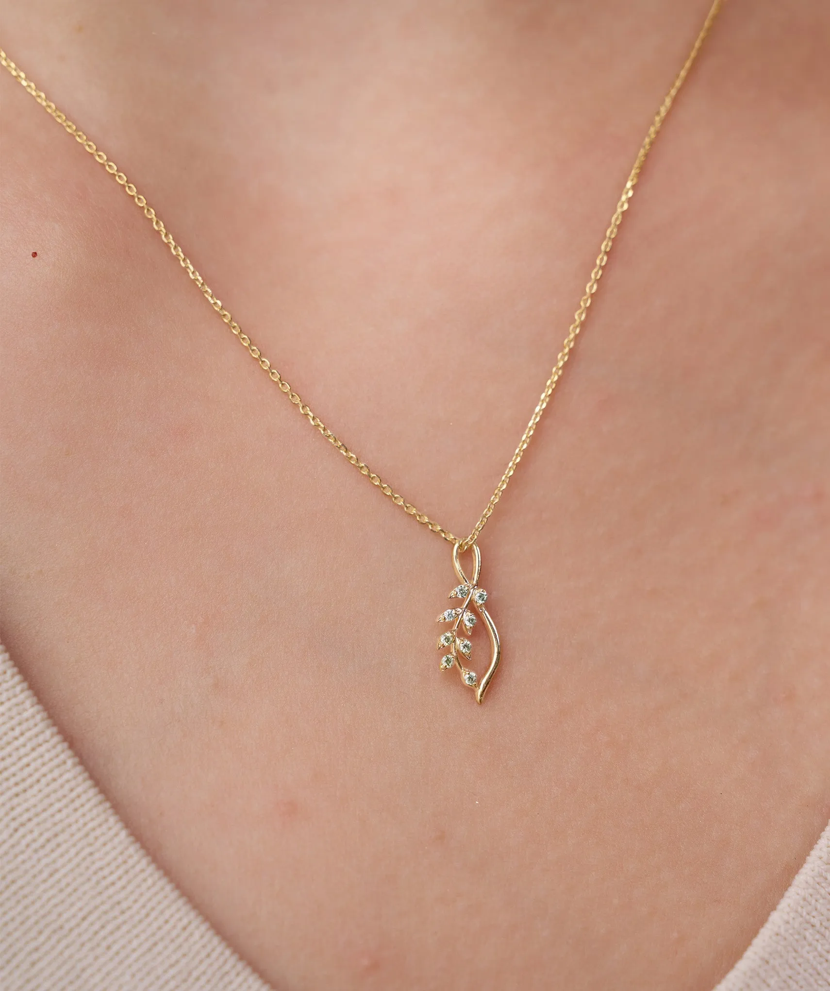 Delicate Green Emerald Leaf Necklace