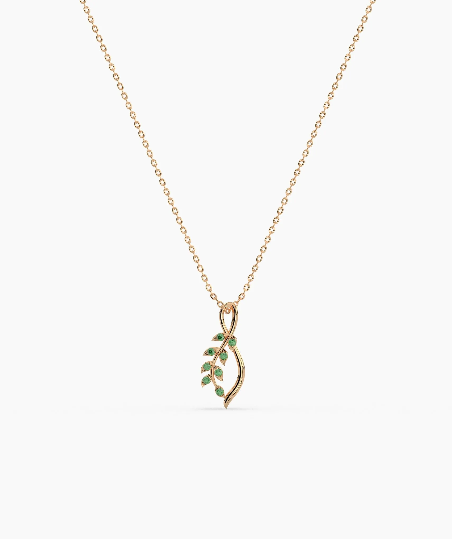 Delicate Green Emerald Leaf Necklace