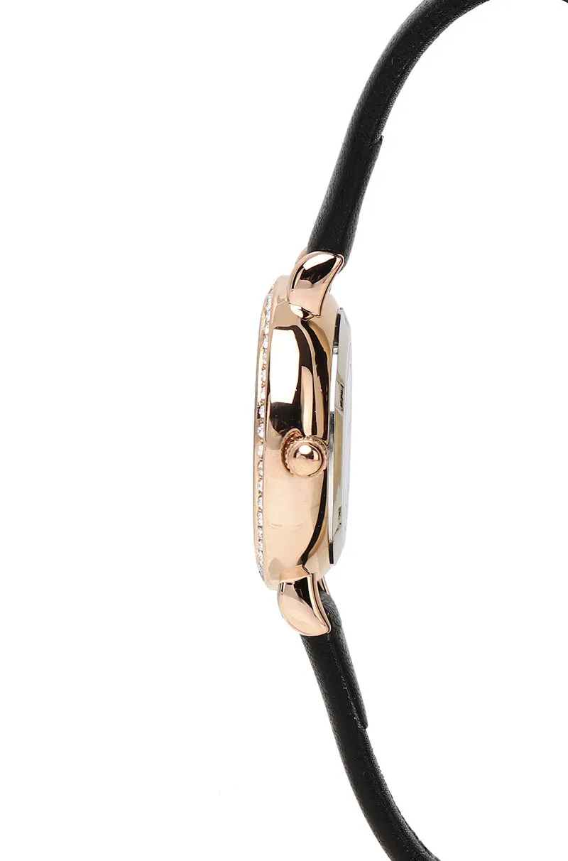 Denise Rose Gold Leather Strap Watch (Black)