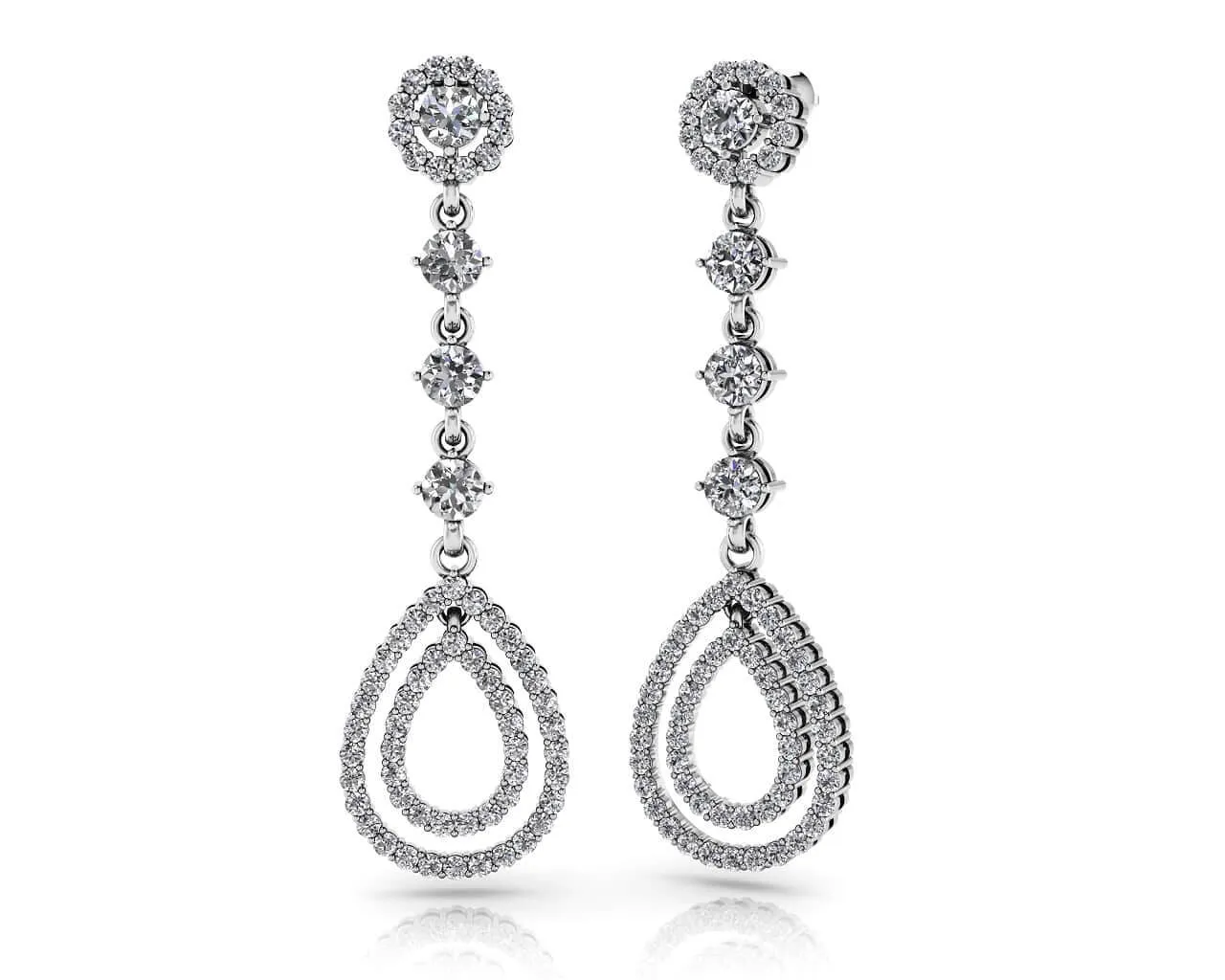 Designer Double Drop Diamond Earrings with 2.92 ct.(finished) 1.3mm, 1.5mm, 3.3mm
