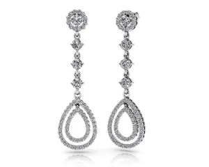 Designer Double Drop Diamond Earrings with 2.92 ct.(finished) 1.3mm, 1.5mm, 3.3mm