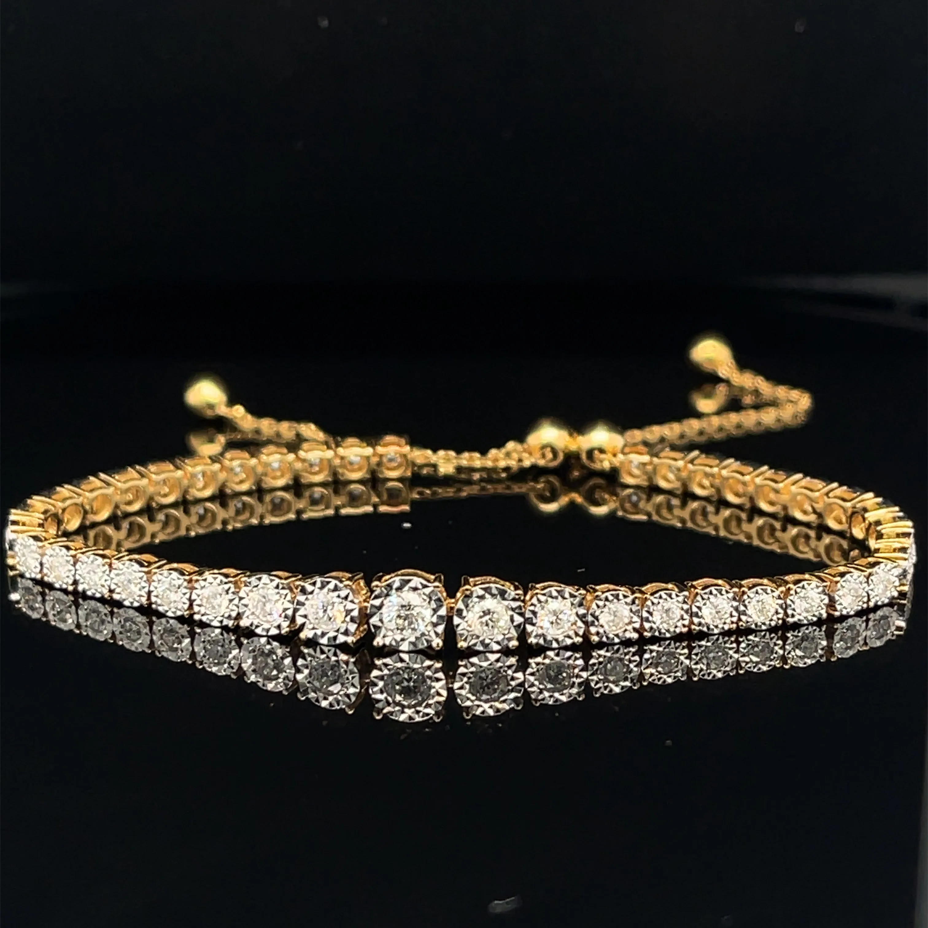 Diamond 1.08ctw Illusion Bolo Tennis Bracelet in 18k Yellow Gold - Adjustable in Length - #376 HBDIA000158
