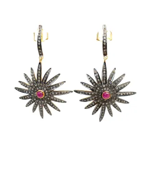 Diamond & Ruby 16-Point Star Earrings