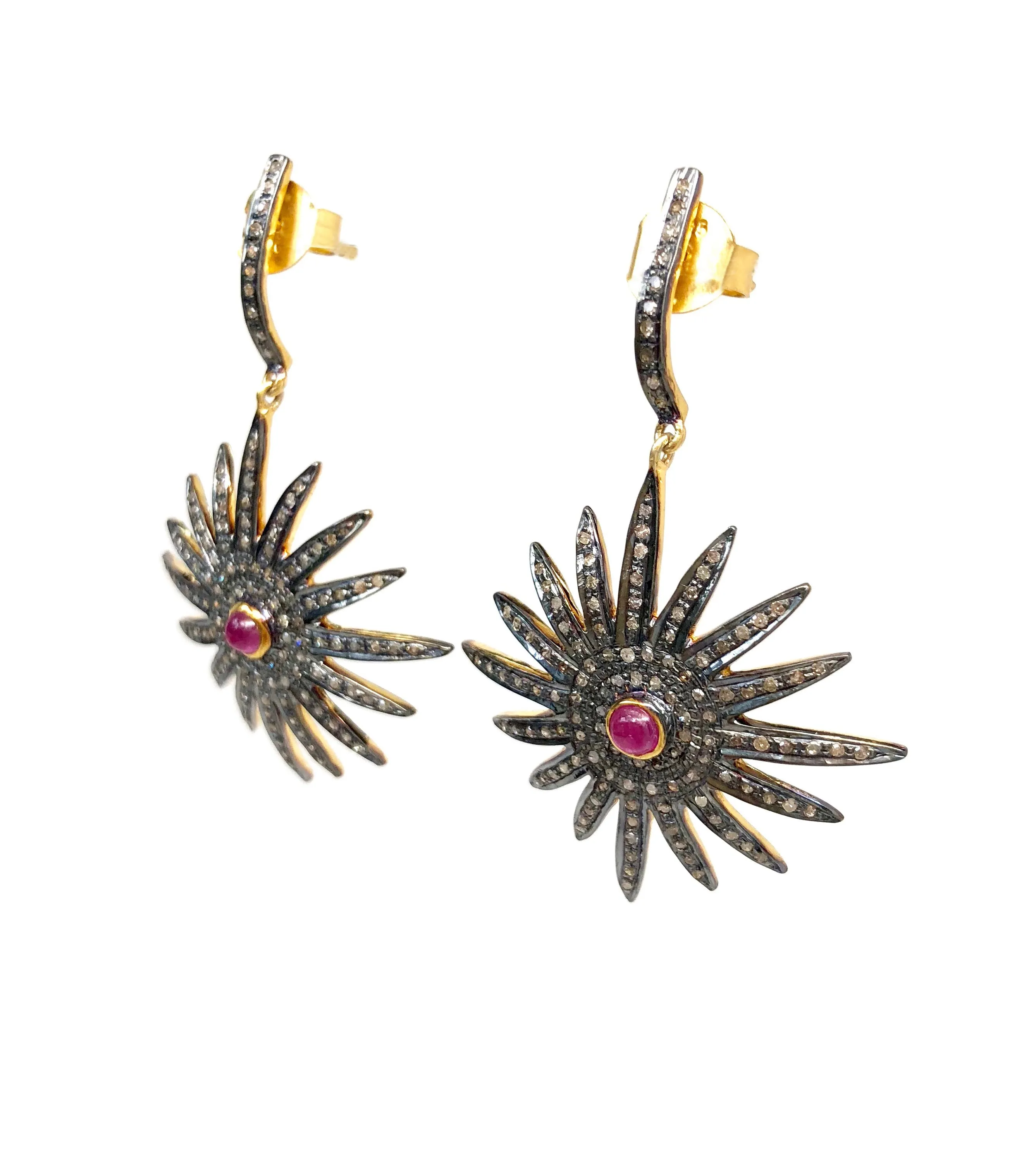 Diamond & Ruby 16-Point Star Earrings