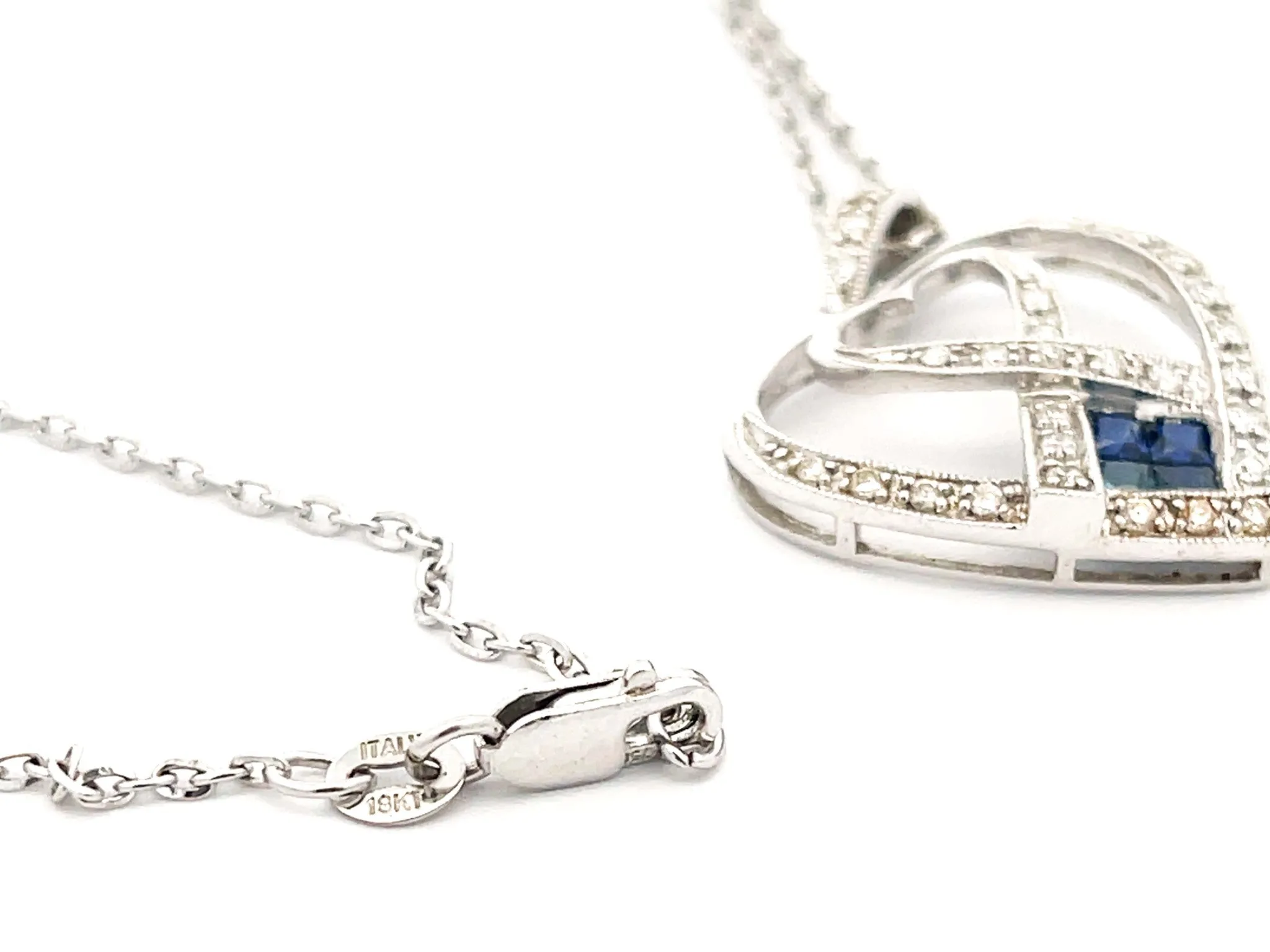 Diamond and Sapphire Heart Necklace in 18k White Gold