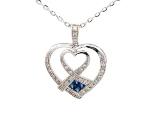 Diamond and Sapphire Heart Necklace in 18k White Gold