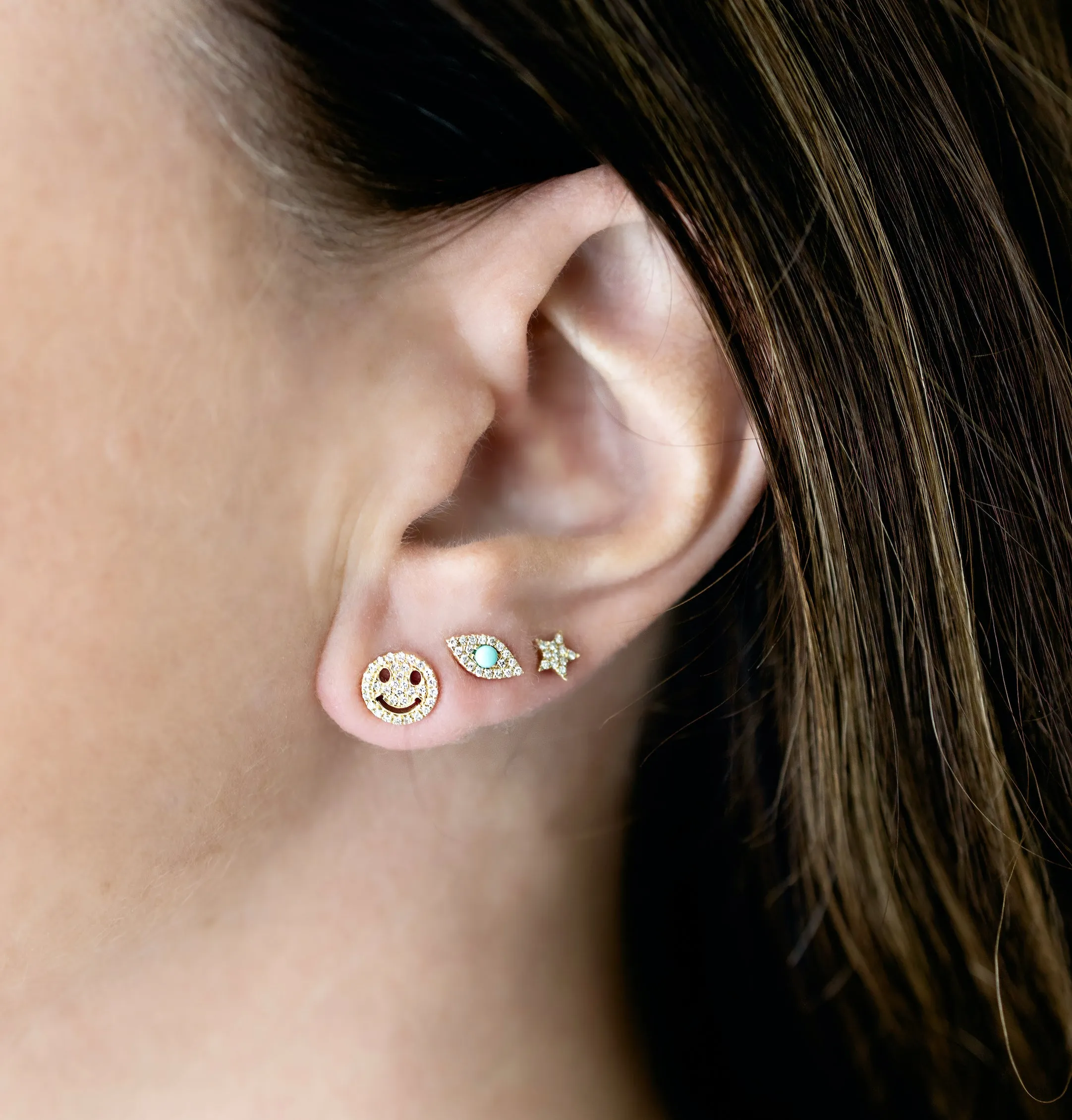 Diamond and Turquoise Evil Eye Studs