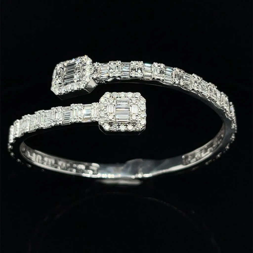 Diamond Baguette 6.56ctw Bypass Halo Bangle Bracelet - Diamond Baguette Flexible Bypass Bangle Bracelet - #145