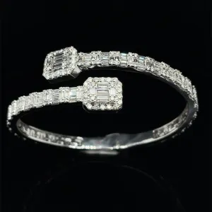 Diamond Baguette 6.56ctw Bypass Halo Bangle Bracelet - Diamond Baguette Flexible Bypass Bangle Bracelet - #145