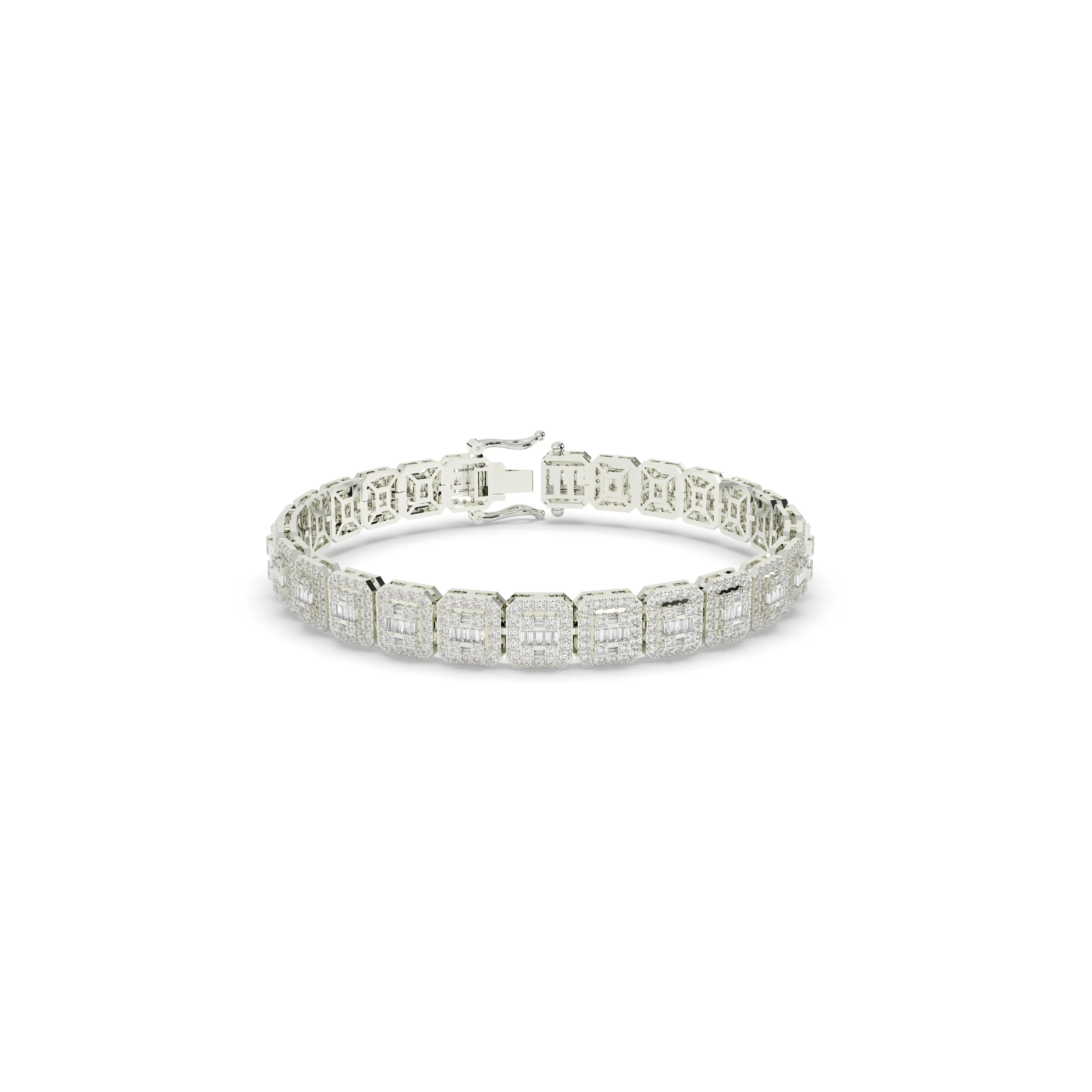 Diamond Baguettte Bracelet Square Links