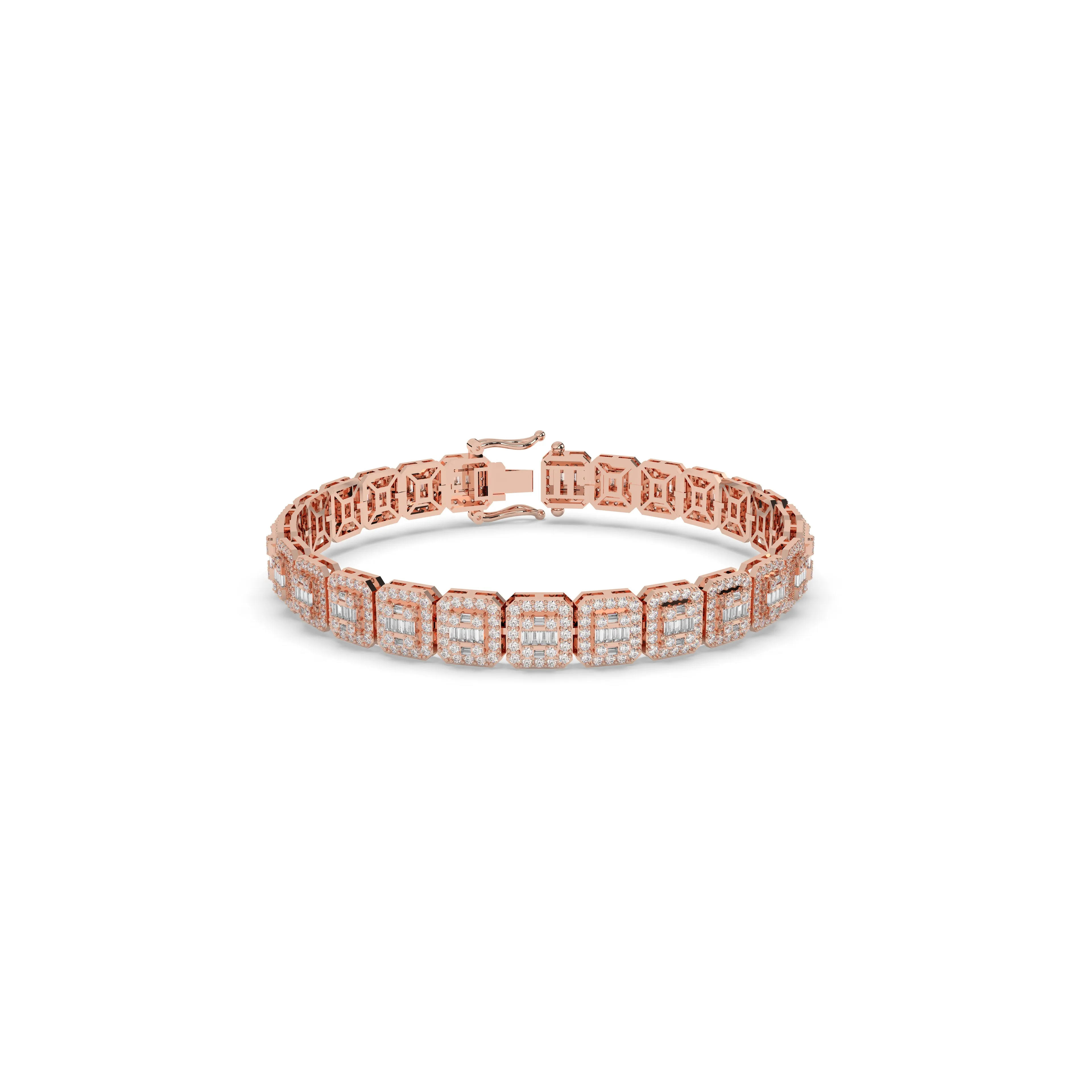 Diamond Baguettte Bracelet Square Links