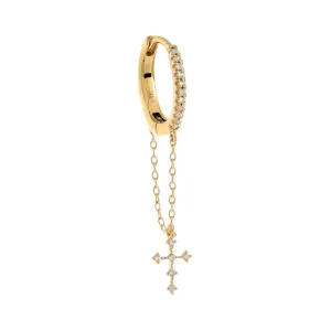 Diamond Cross Chain Huggie Earring 14K