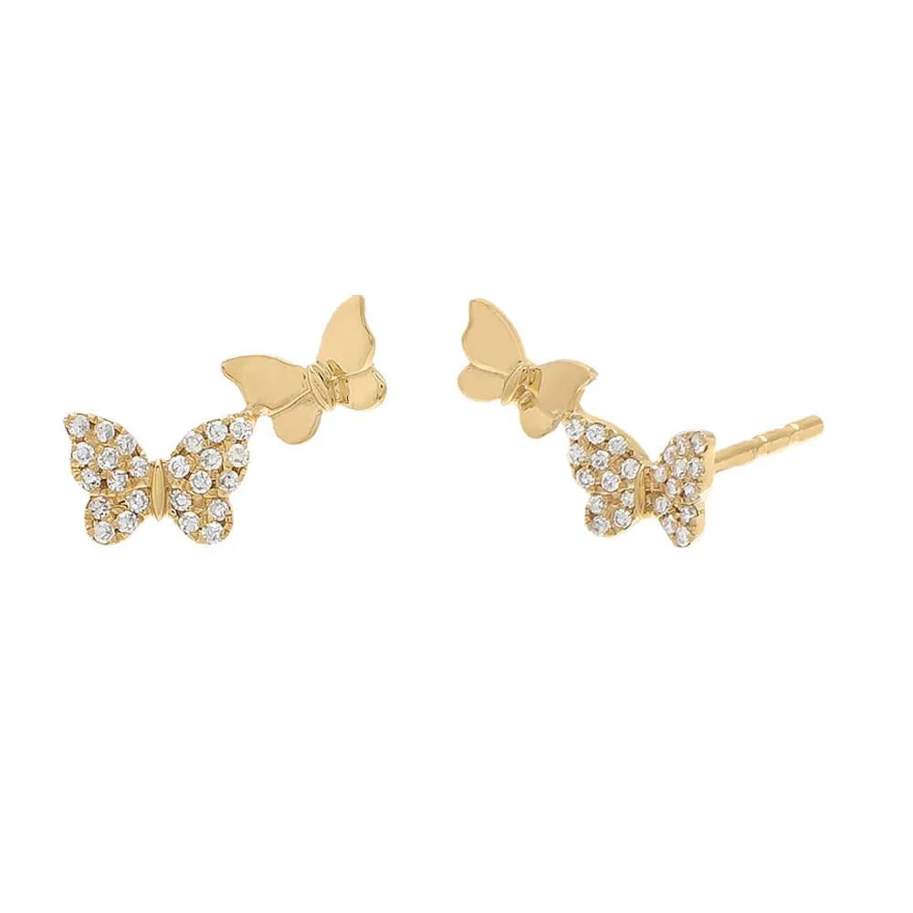 Diamond Double Butterfly Climber Earring 14K