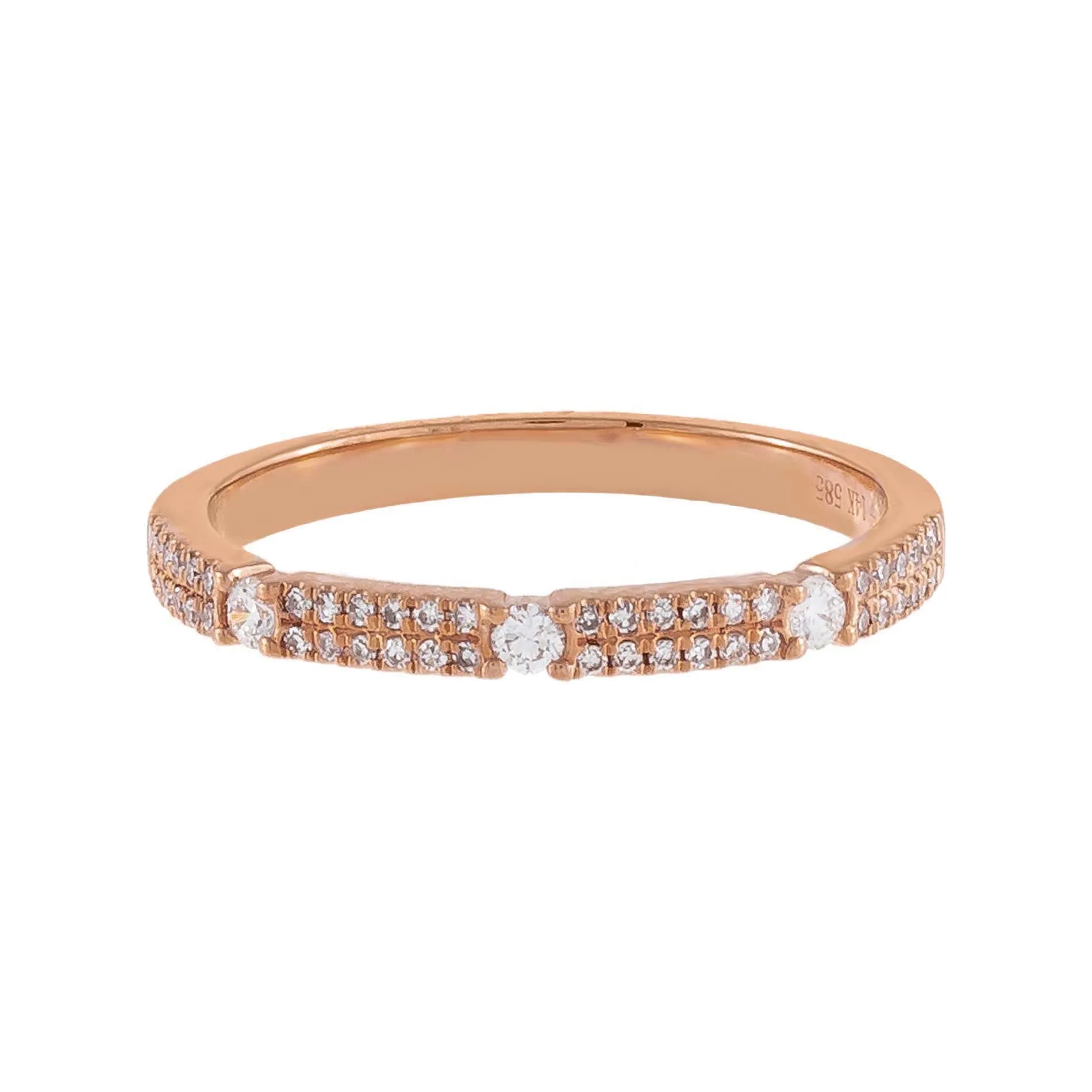 Diamond Double Row X Solitaire Band 14K