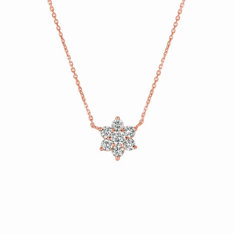 DIAMOND FLOWER NECKLACE 14K GOLD (1 CTW)