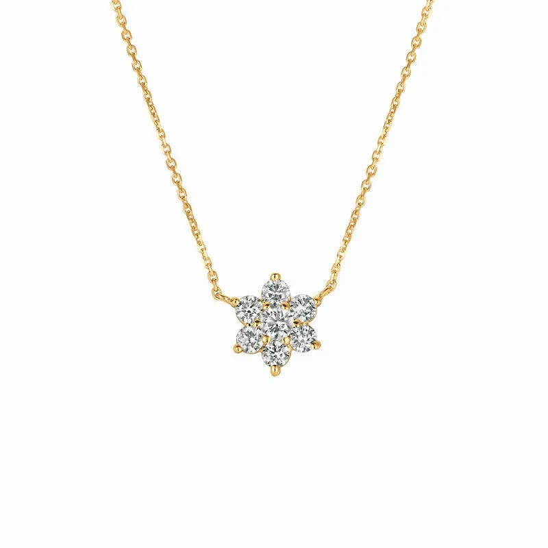 DIAMOND FLOWER NECKLACE 14K GOLD (1 CTW)