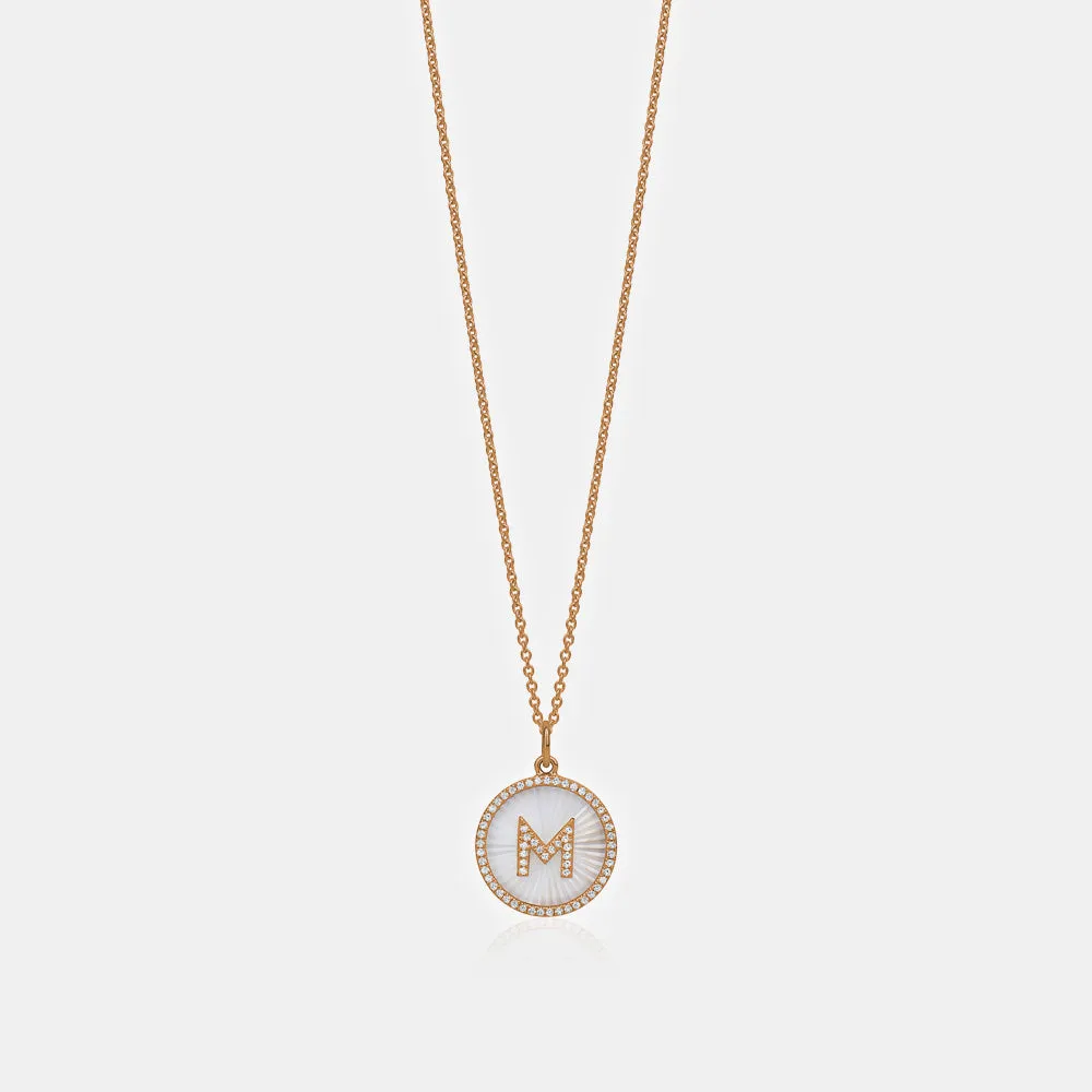 Diamond Fluted Mother of Pearl Initial Necklace