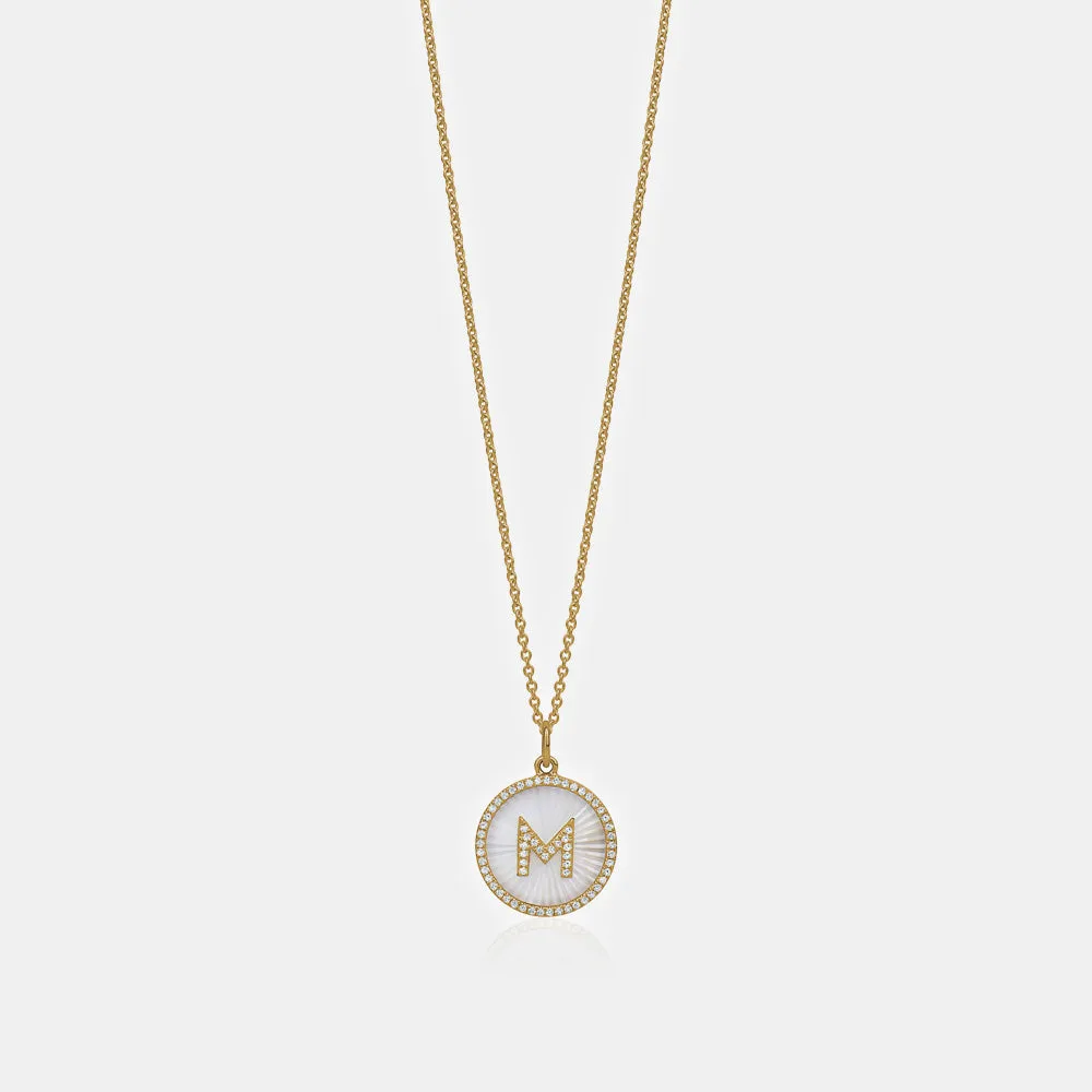 Diamond Fluted Mother of Pearl Initial Necklace