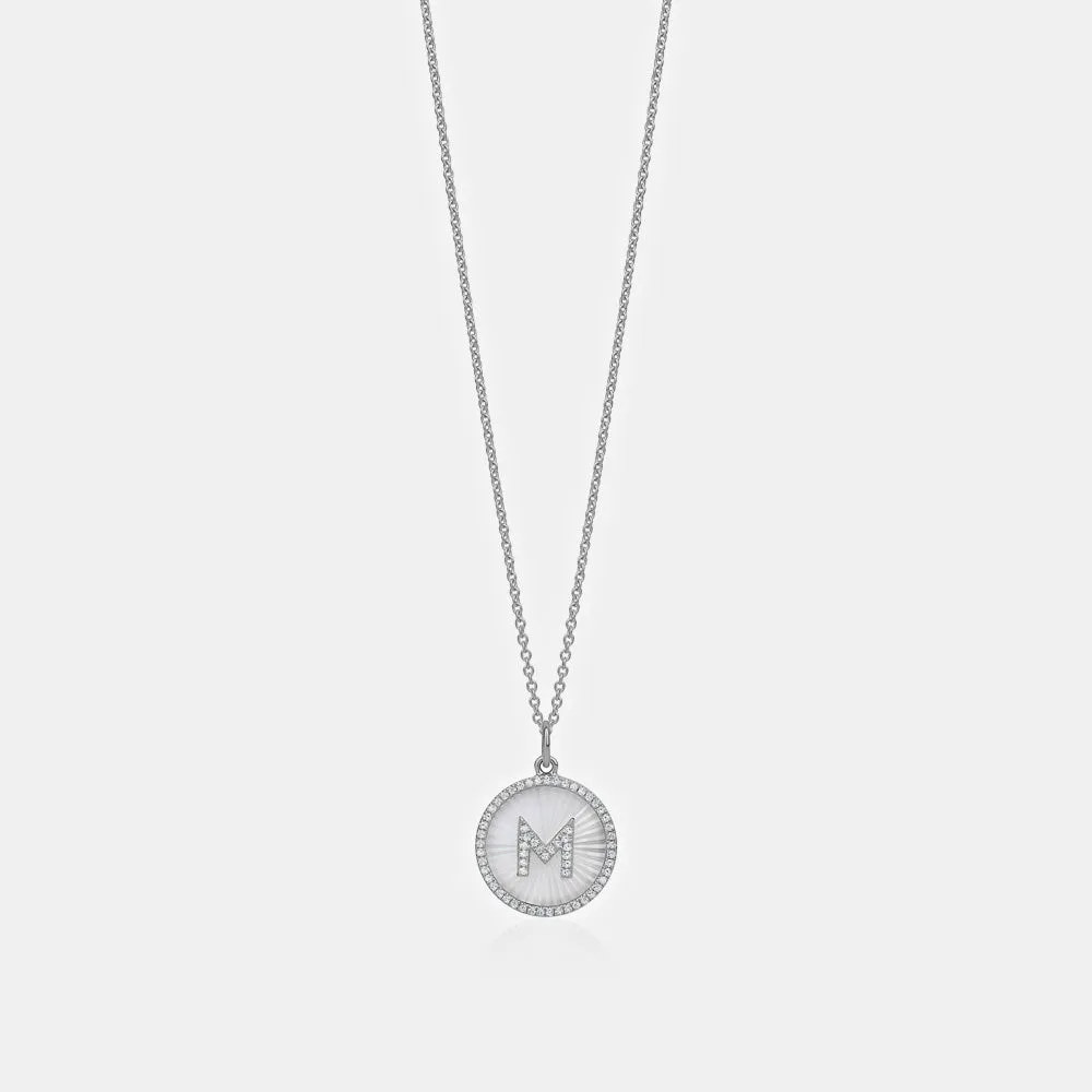 Diamond Fluted Mother of Pearl Initial Necklace