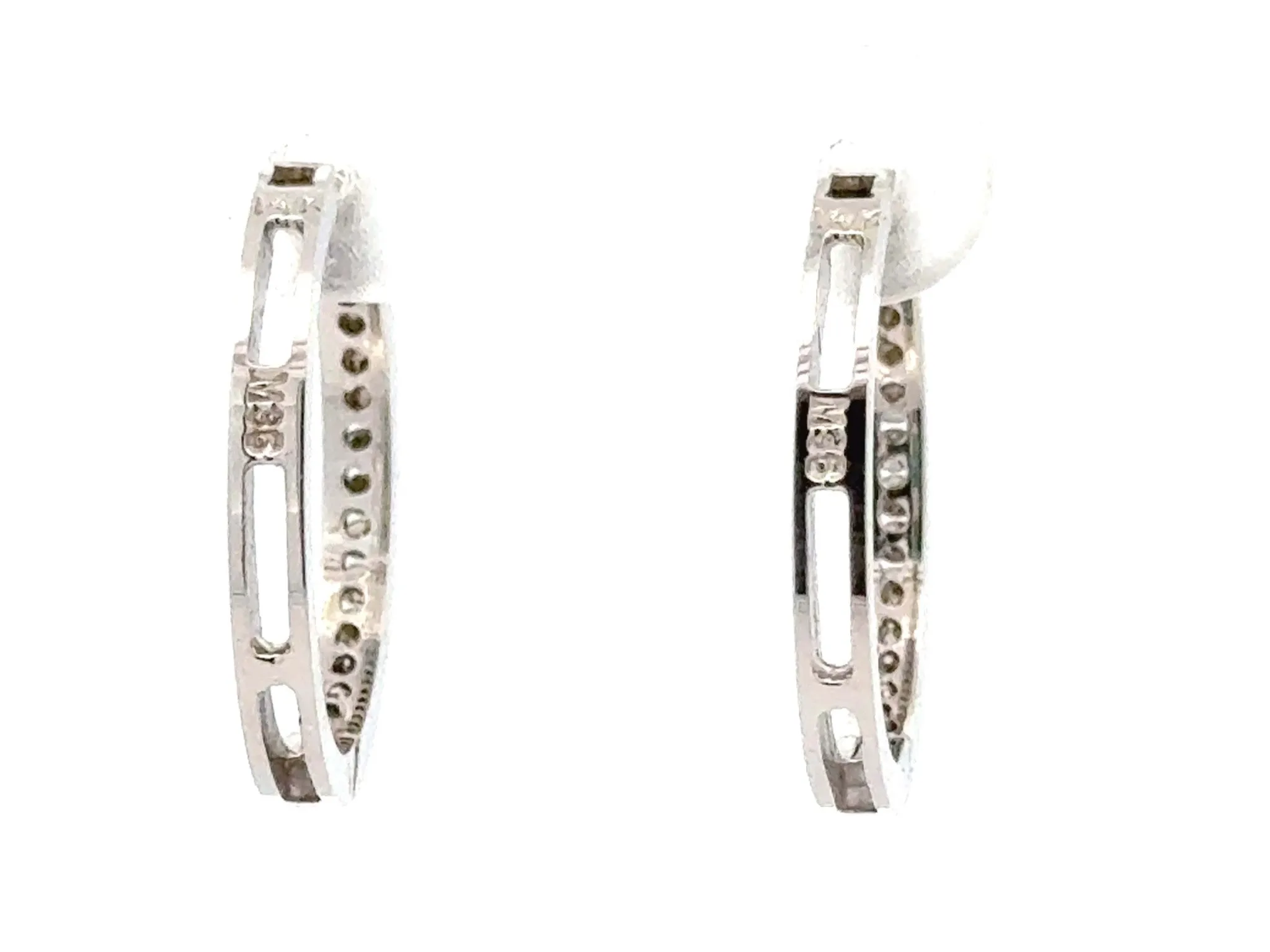 Diamond Hoop Earrings 14K Solid White Gold