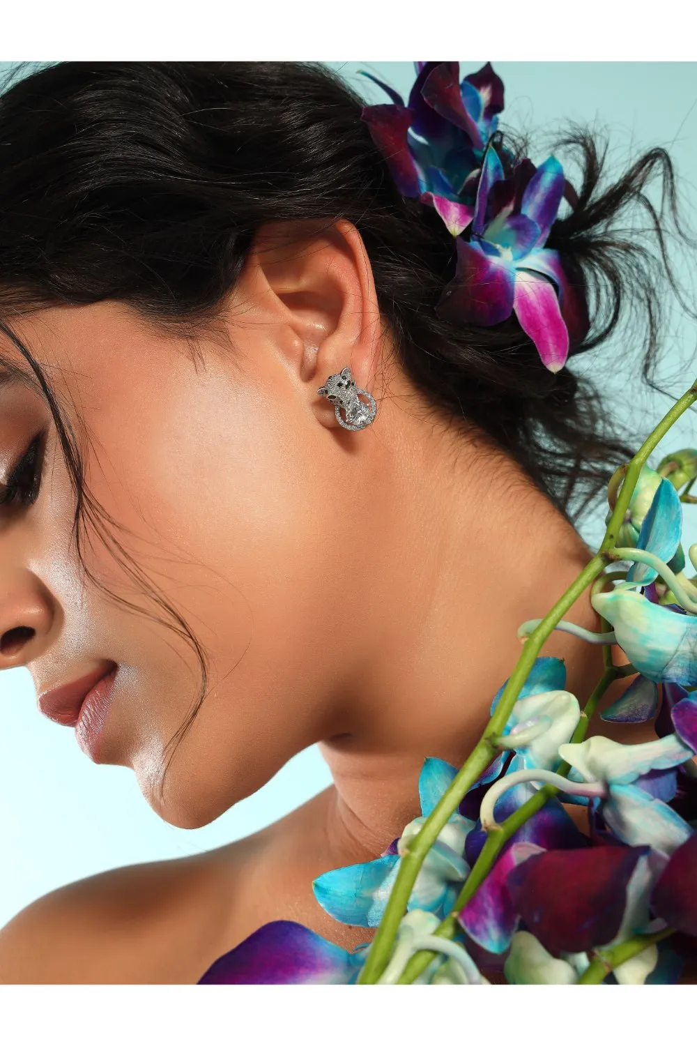 Diamond Studded Tiger Stud Earrings