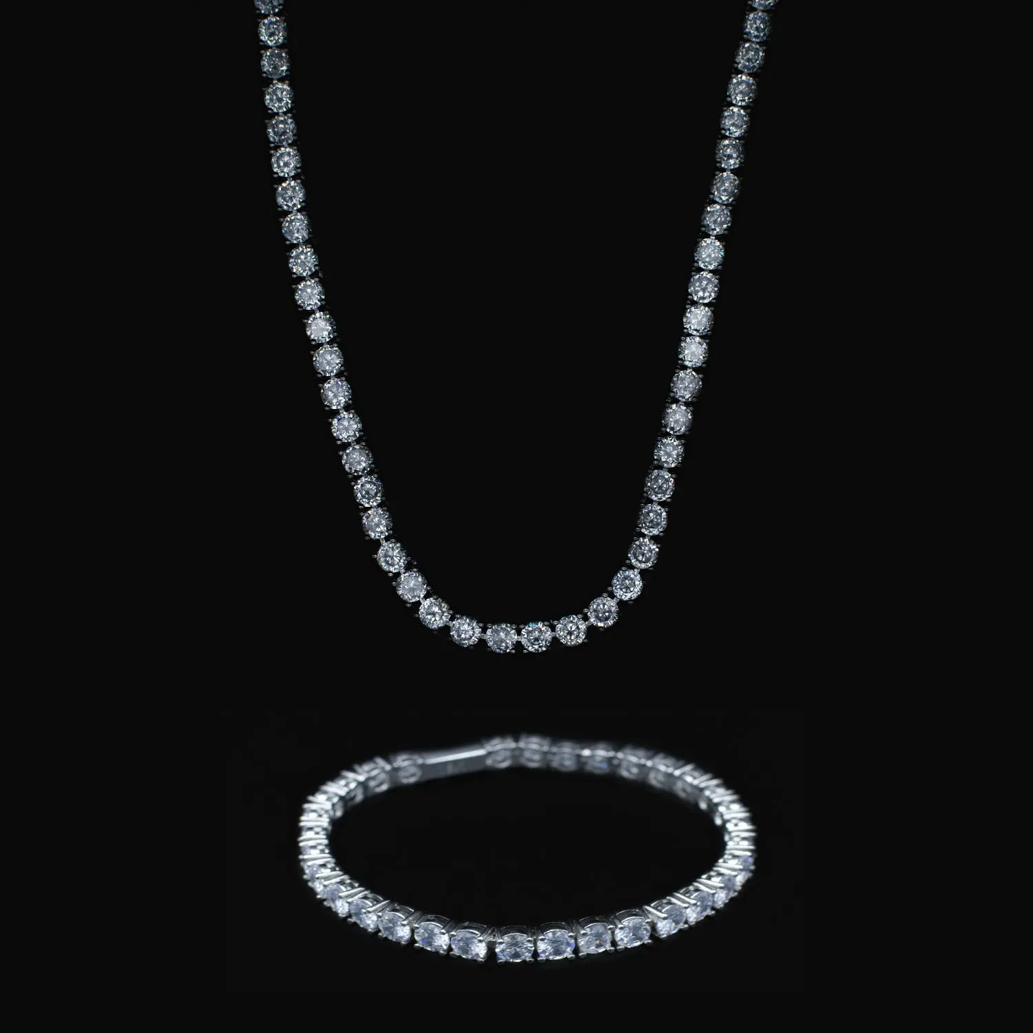 Diamond Tennis Chain   Bracelet Bundle in White/Yellow Gold