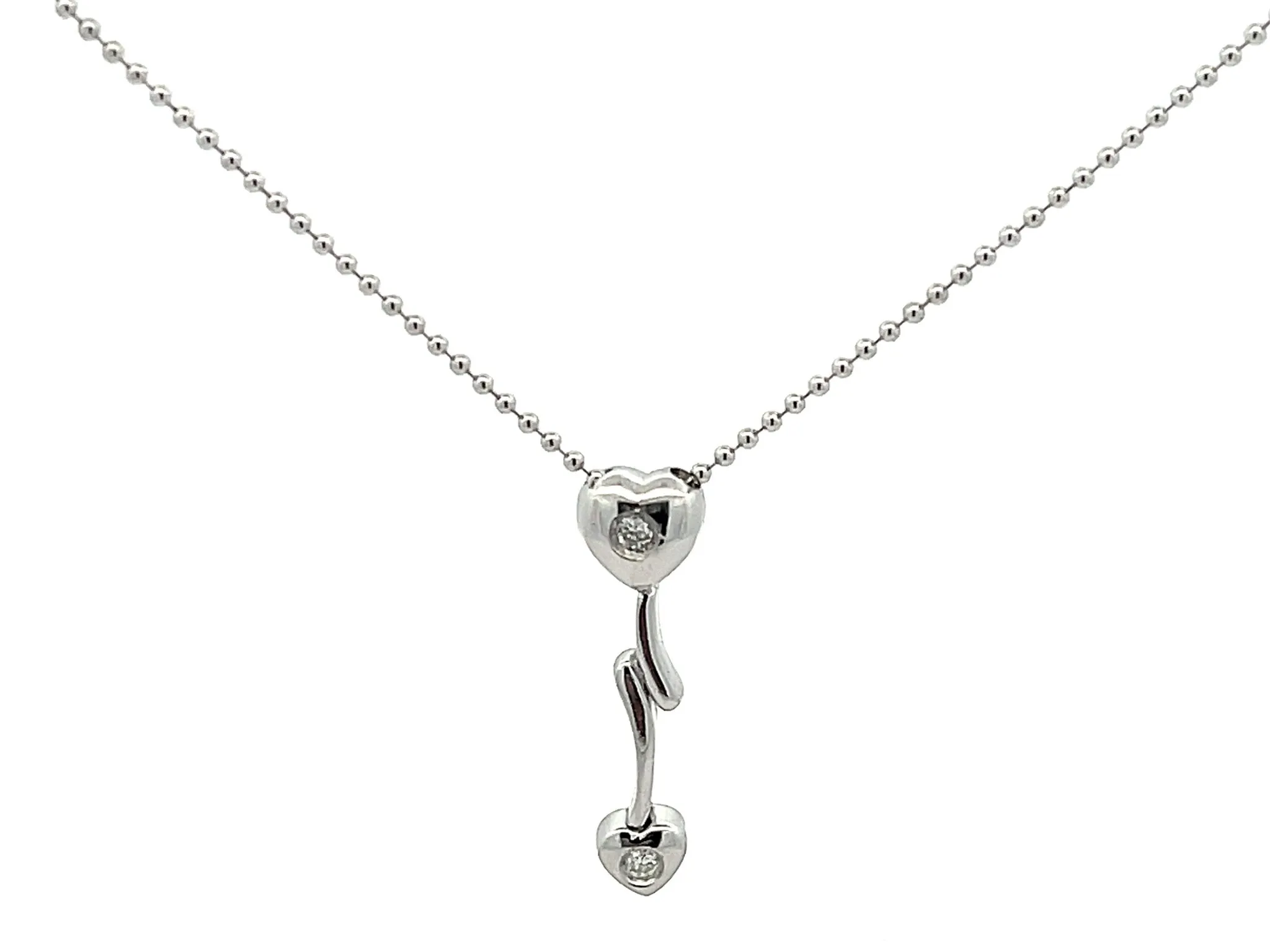Diamond Two Heart Lightning Necklace in 14k White Gold