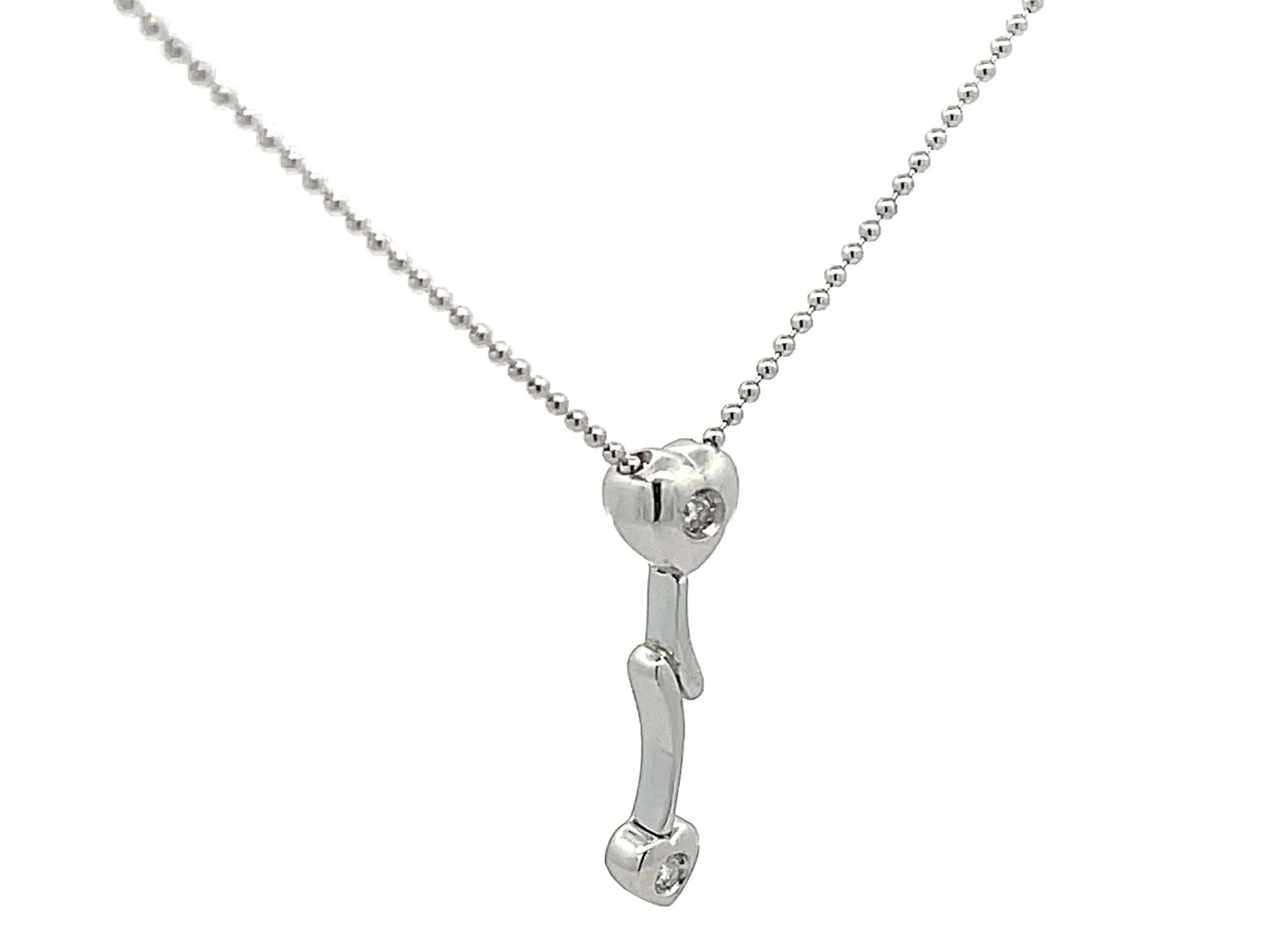 Diamond Two Heart Lightning Necklace in 14k White Gold