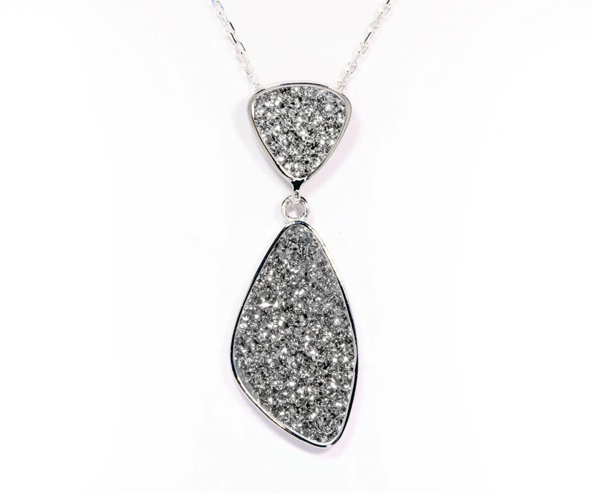 Double Drop Trillion Platinum Druzy Necklace
