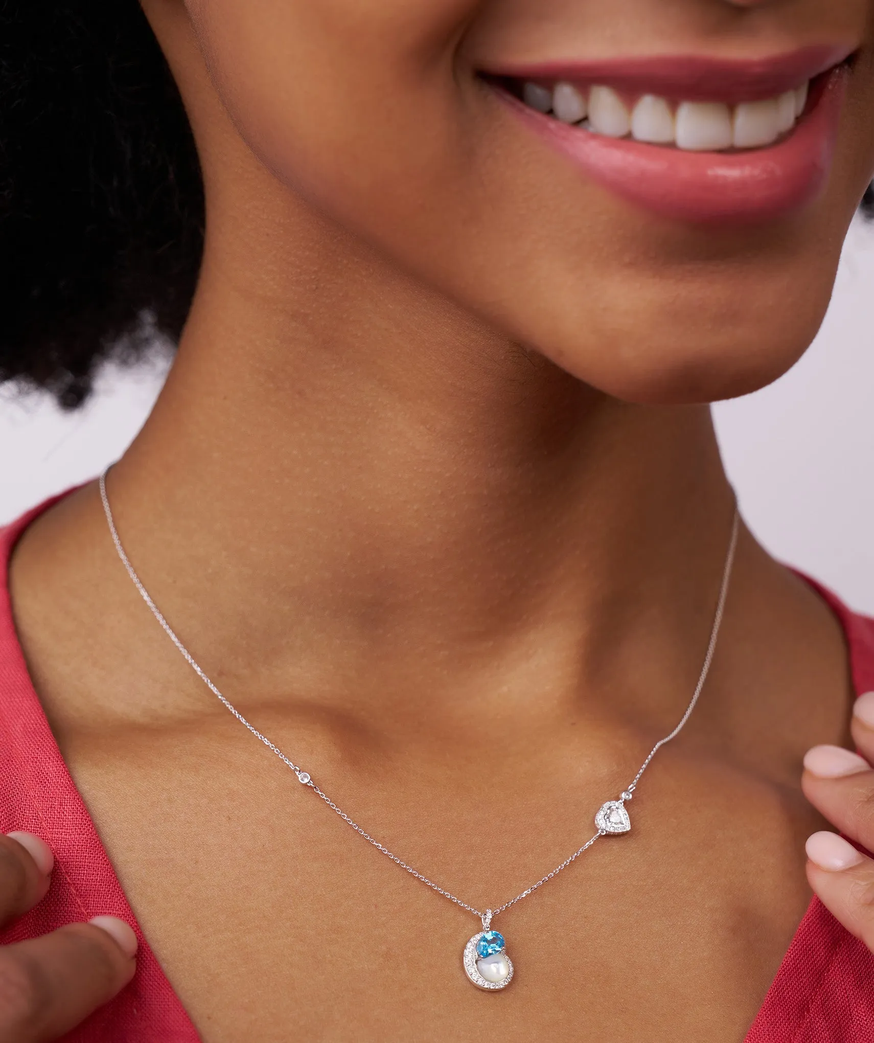 Double Heart Blue Gemstone Necklace