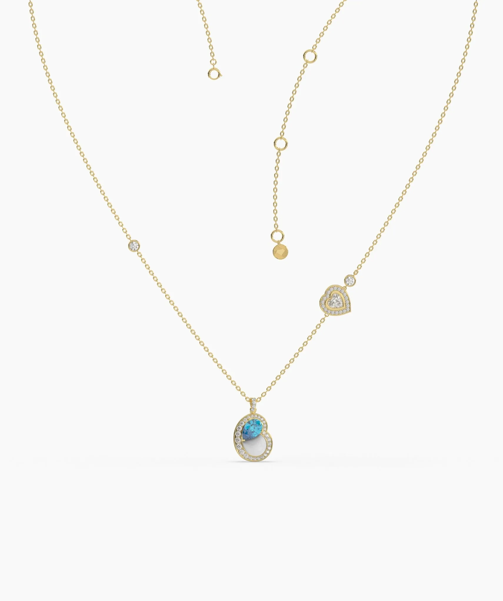 Double Heart Blue Gemstone Necklace