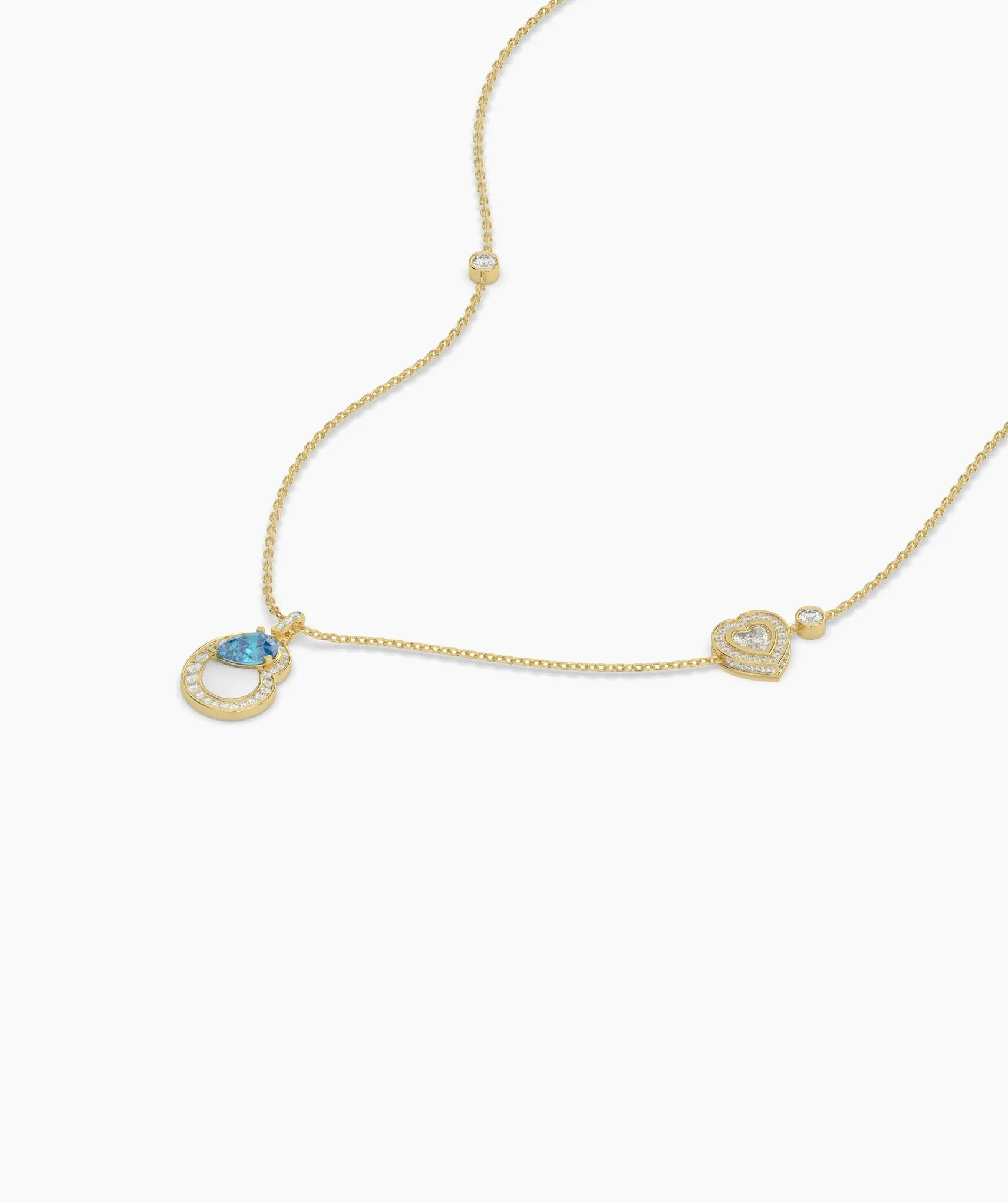 Double Heart Blue Gemstone Necklace