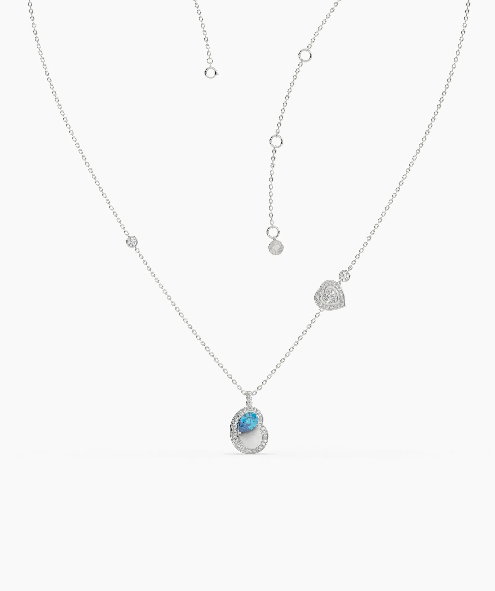 Double Heart Blue Gemstone Necklace