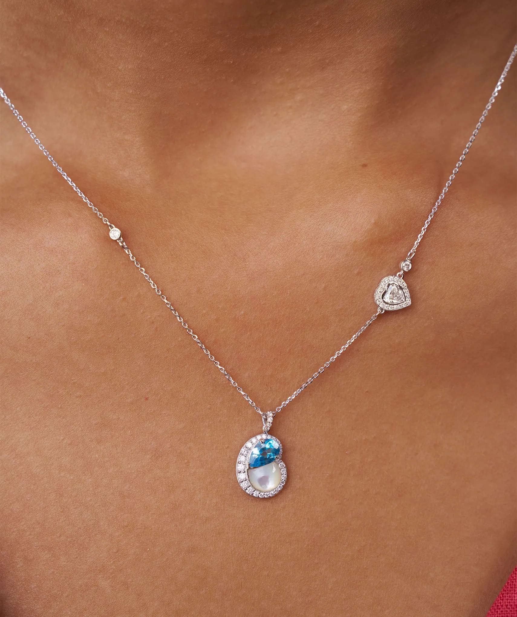 Double Heart Blue Gemstone Necklace