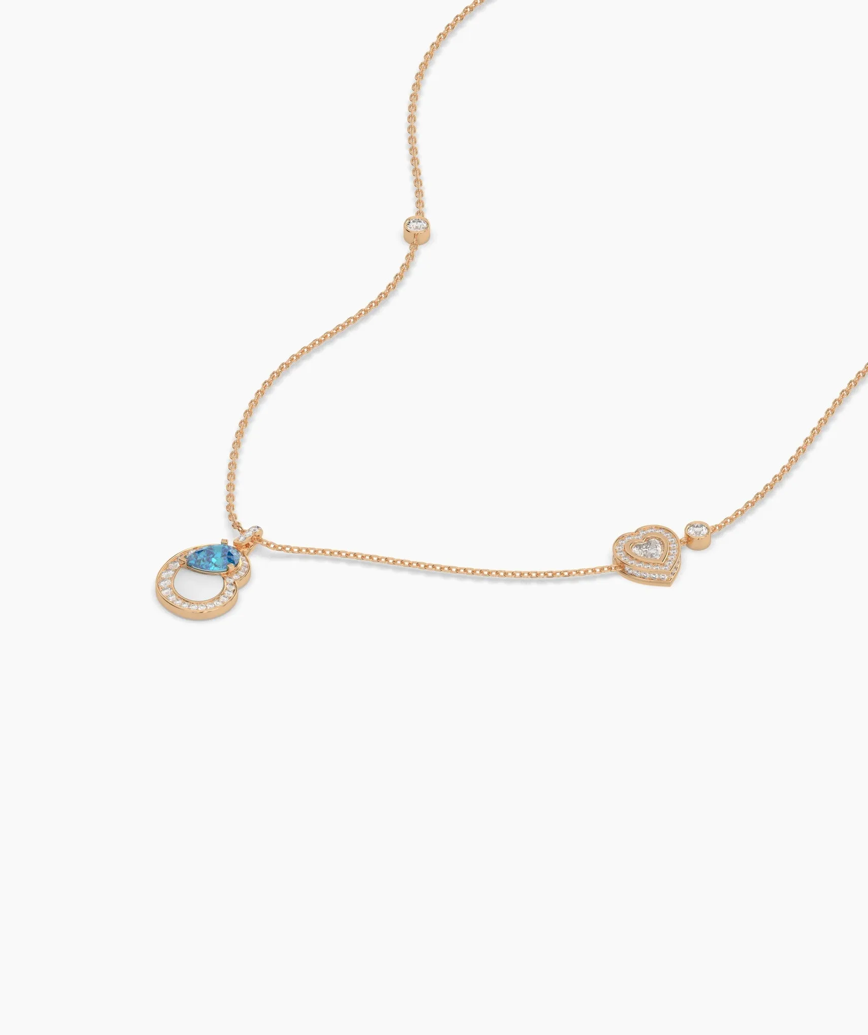 Double Heart Blue Gemstone Necklace