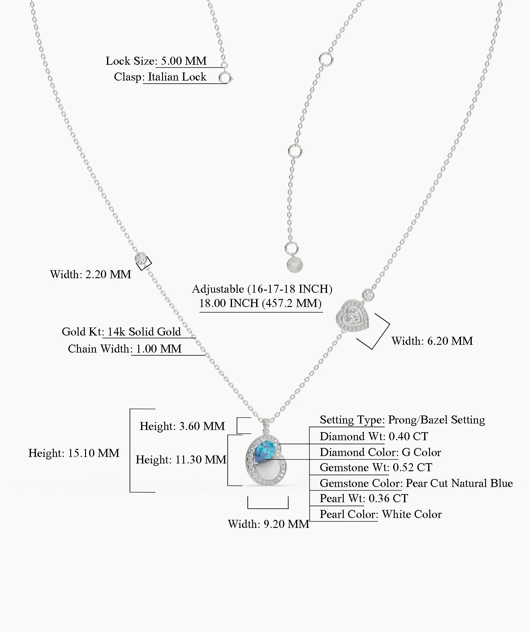 Double Heart Blue Gemstone Necklace