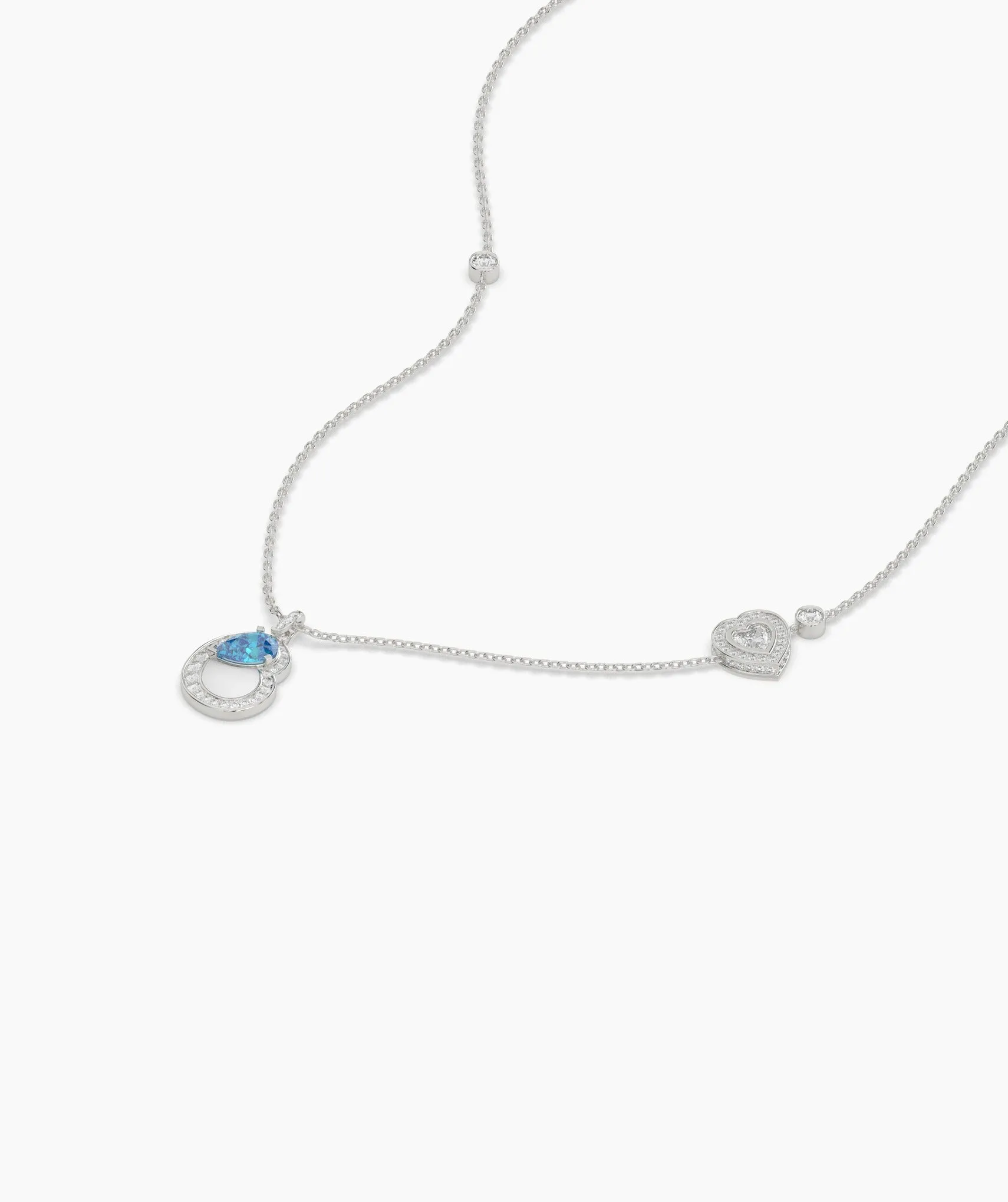 Double Heart Blue Gemstone Necklace