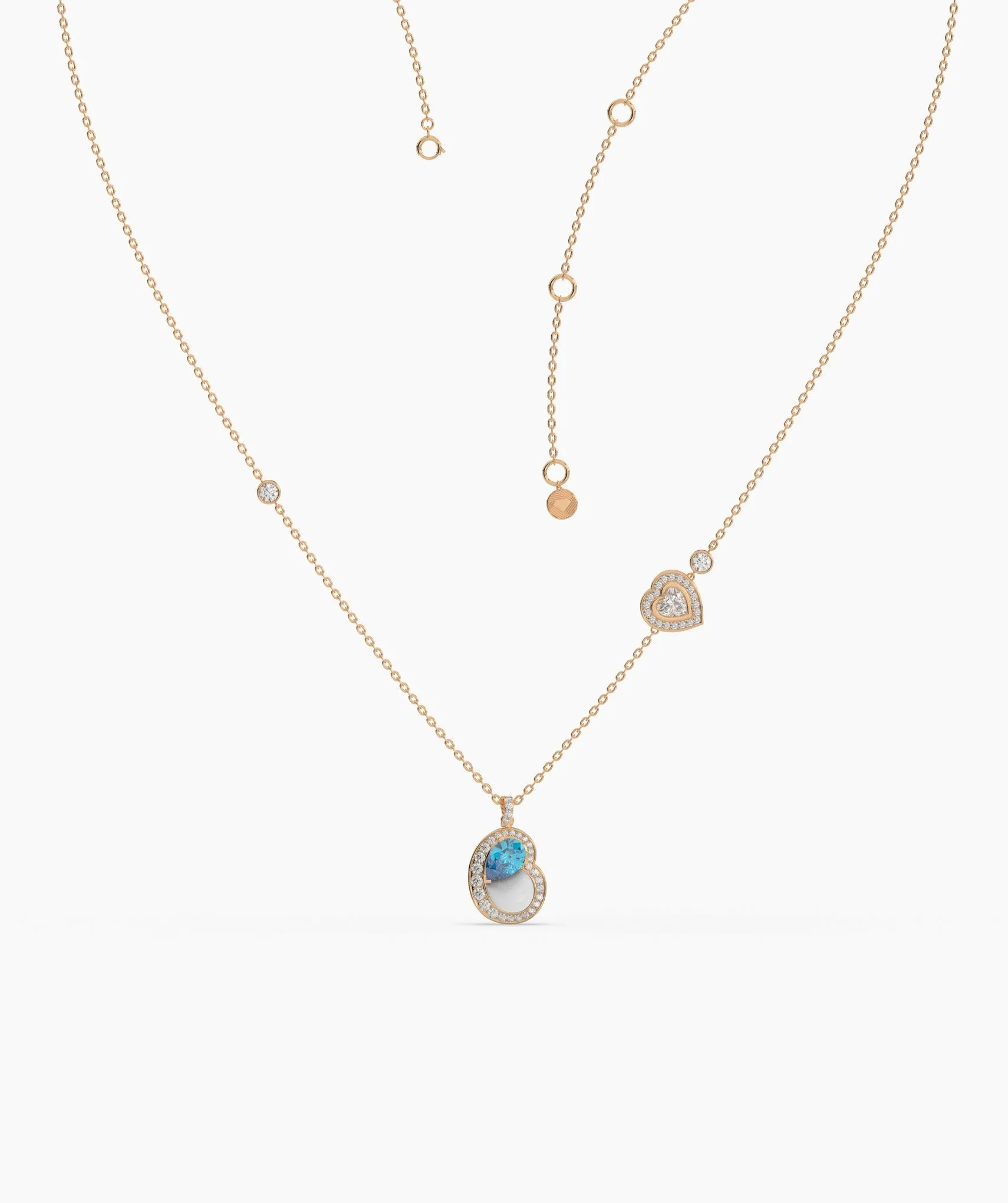 Double Heart Blue Gemstone Necklace