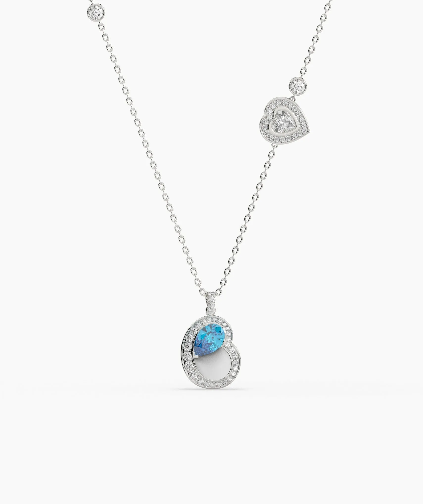 Double Heart Blue Gemstone Necklace