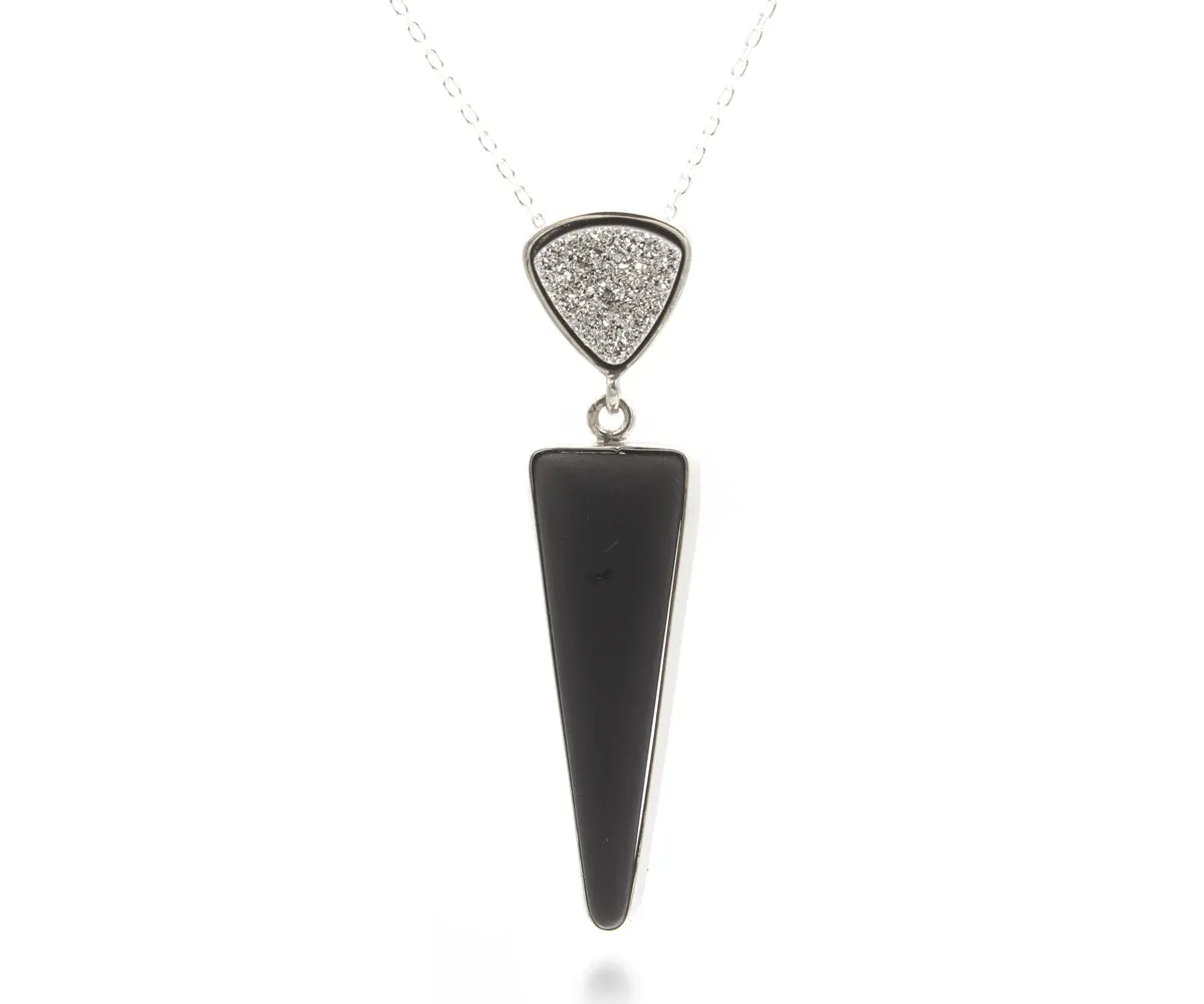Double Triangle Volcanic Obsidian Druzy Necklace