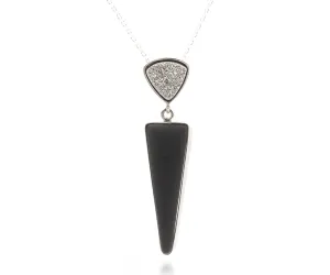 Double Triangle Volcanic Obsidian Druzy Necklace