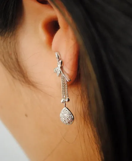 Dragonfly Dangle Earrings in Silver and Natural Diamond, Damselfly Sterling Silver Ear Studs, Spring Insect Jewelry