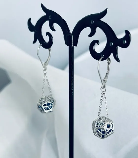Drop Chain Earrings with Stones in a Cage