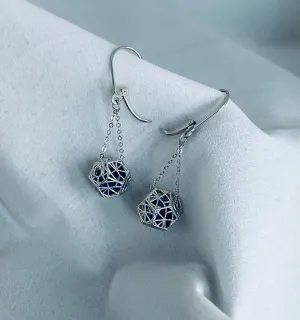 Drop Chain Earrings with Stones in a Cage