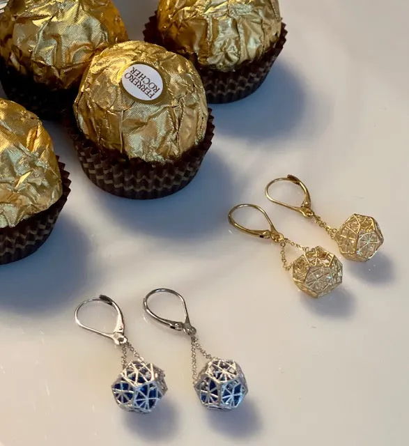 Drop Chain Earrings with Stones in a Cage