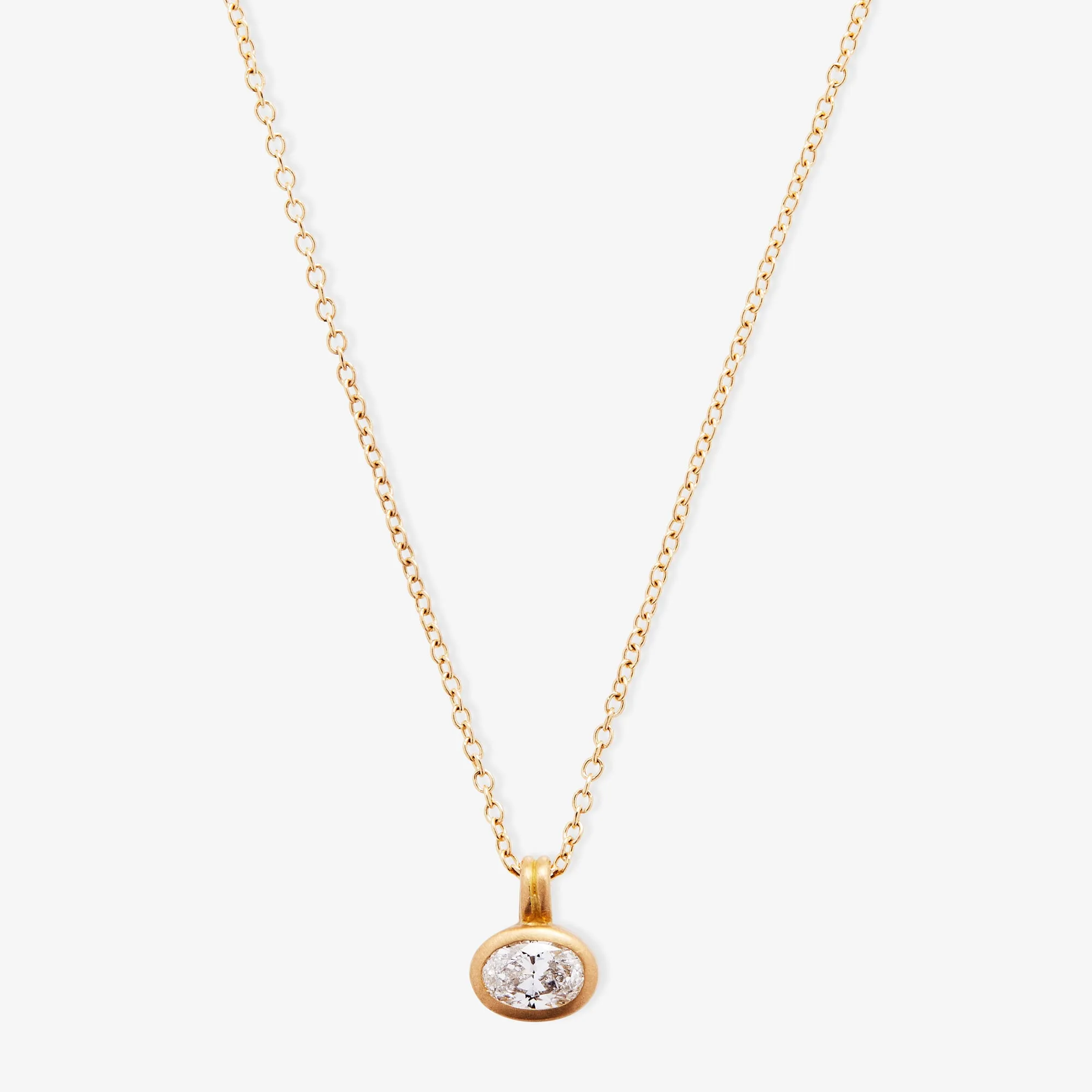 Dyan Small Oval Diamond Necklace in 20K Peach Gold- 18"