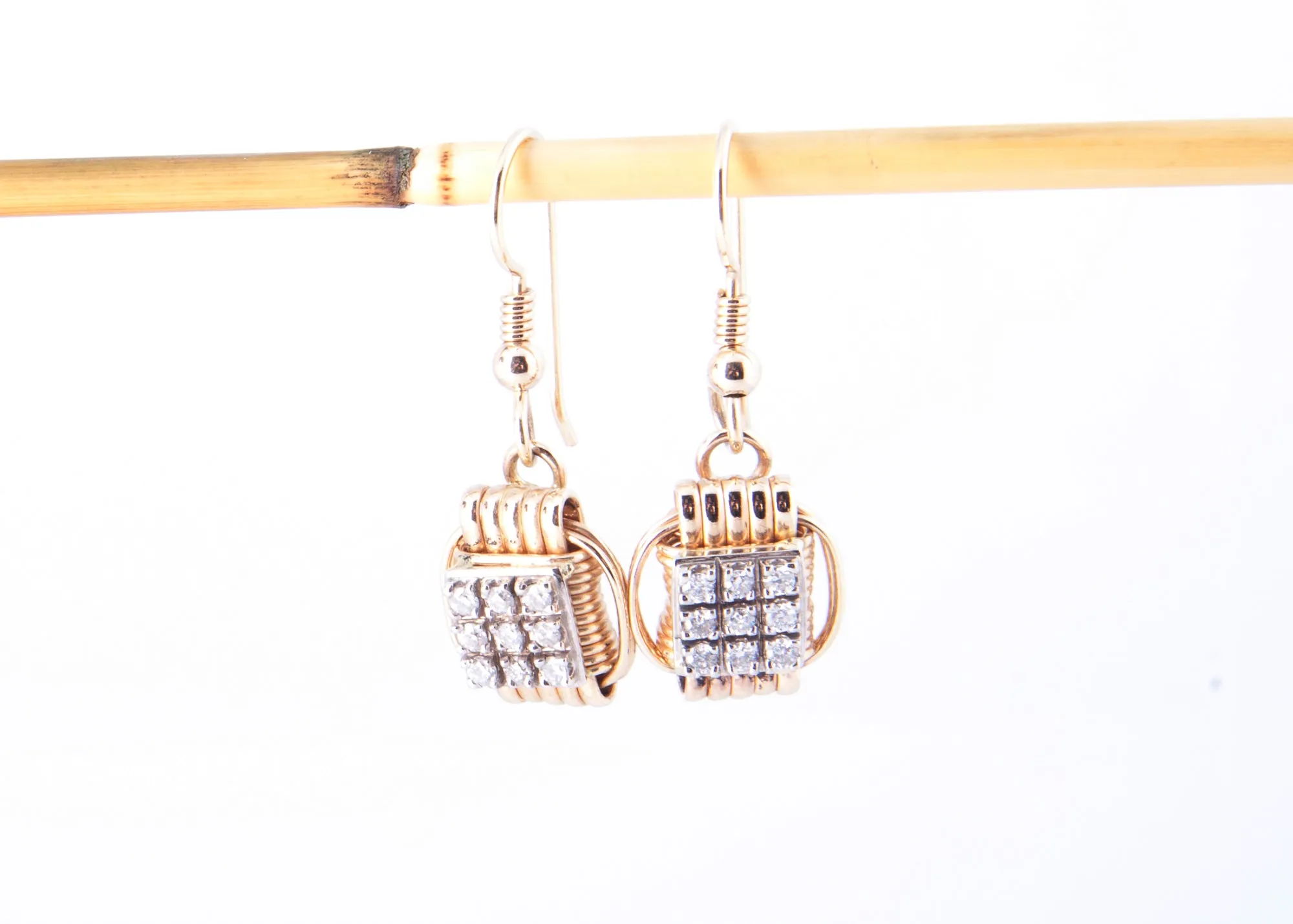 Earrings 14k Solid Gold Dangles with Diamonds Small