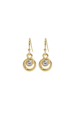 EarSense F407 Gold Small Open Circle with Crystal on a French Hook
