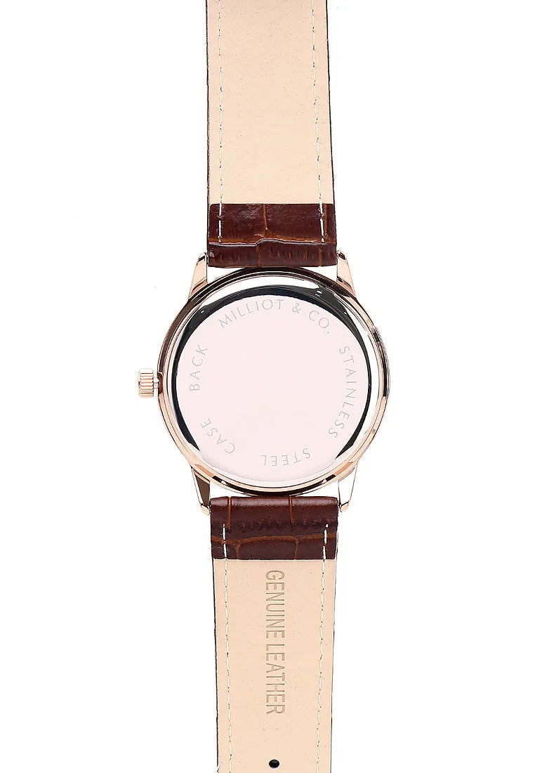 Edry Rose Gold  Leather  Watch (Chocolate)